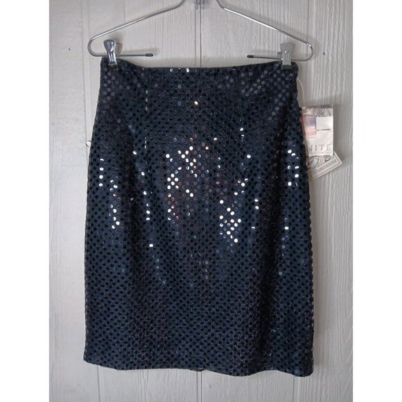 Granite Dresses & Skirts - Vtg Granite Women's 8 Black Mirror Sparkle Skirt Knee Length Lined USA Made NWT